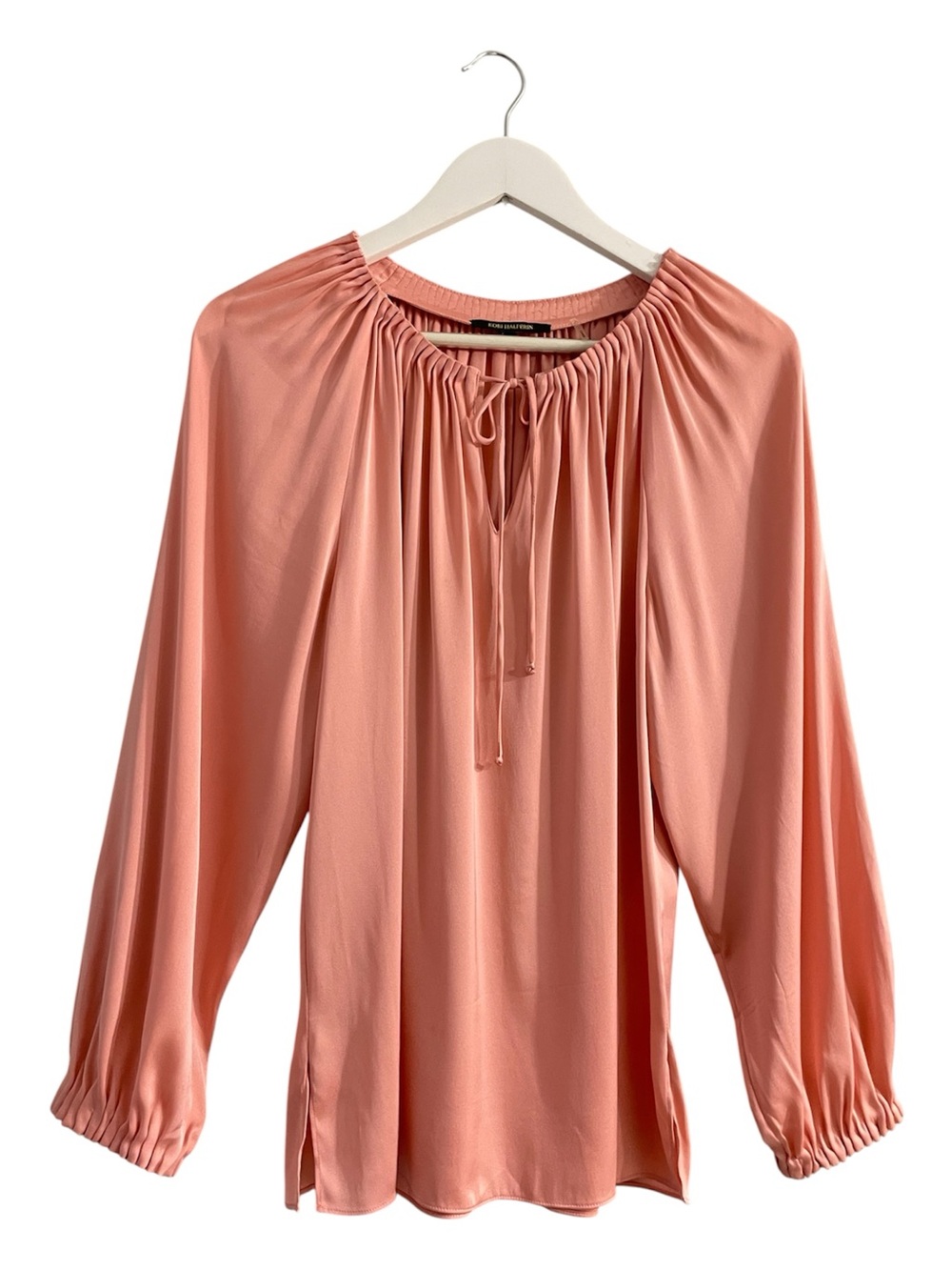 Kobi Halperin Women’s silk Peasant Tie-Neck Blouse — Pink size Medium